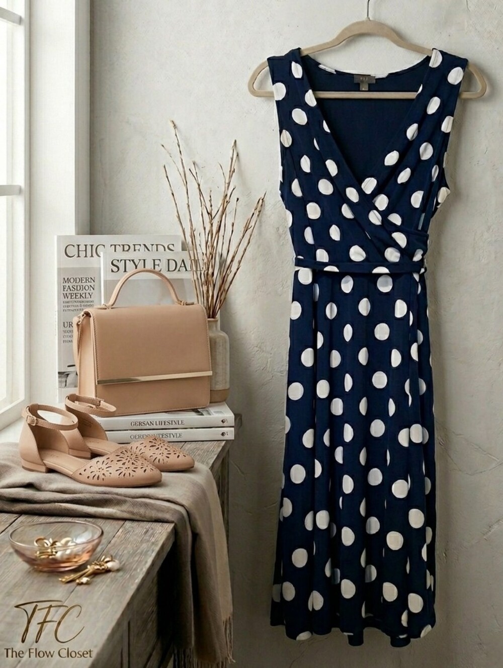 Navy & White Polka Dot Faux-Wrap Midi MIX by Gihawthorn Navy Size M